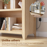 SKKTKT Arch Bookshelf - 5 Layers Bookcase with 3 Colors LED Sensor Lights and Thickened Wooden Design Display Shelf for Lego Books Bathroom Living Room - Ideal Gift (Wood) SKKTKT
