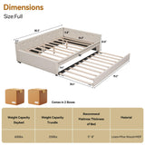 KT Rolster Full Size Daybed with Storage and USB, Modern Cloud Bed Frame with Twin Size Trundle, Linen Upholstered Platform Bed, Full Corner Daybed for Living Room, No Box Spring Required, Beige KT Rolster