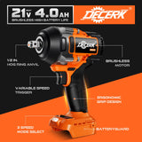 DECERK Cordless Impact Wrench Kit for Car, 1/2 Inch Driver, Brushless, 21V MAX, 650Ft-lbs (900N.m), Impact Gun with 2×4.0Ah Battery, Power Electric Wrench for Truck Tire/House/Mower Decerk