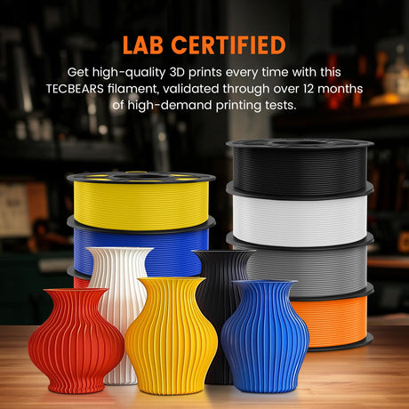 TECBEARS PETG Filament 1.75mm, 3D Printer Filament PETG Filament Bundle 4-Color, Strong Toughness, 4 * 1KG(1320M) Filament High Precision, Dimensional Accuracy ±0.02mm, Blue+Red+Orange+Grey TECBEARS
