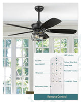 Farmhouse Ceiling Fan, 52Inch Ceiling Fans with Lights and Remote Control, Rustic Barnwood Blades, Industrial Cage Light, Matte Black, MK03-BK Melkelen