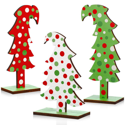 Meooeck 3 Pcs Green Tabletop Christmas Tree Christmas Tabletop Decor Bendable Wood Christmas Tree Decor Standing Wooden Trees with Rectangular Base for Home Office