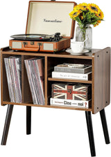 UODERS Record Player Table, Mid-Century Record Player Stand with Vinyl Storage Hold Up to 150+ Albums, Vinyl Record Cabinet with Adjustable Shelves, Wood Turntable Stand for Music Living Room (Oak) UODERS