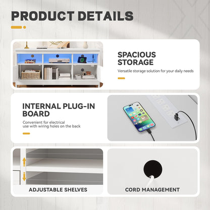YITAHOME TV Stand for 65 Inch TVs, Entertainment Center with Storage Cabinets, Power Outlet & LED Light, Media Console Living Room Furniture, White