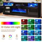 Breezestival 70" Fireplace TV Stand with Two Hinged Doors for TVs UP to 80", Electric Fireplace Entertainment Center with LED Lights & Storage Cabinets, TV Console for Living Room, Black Breezestival