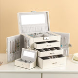 Homde Jewelry Box for Women Girls with Small Travel Case Mirror Necklace Ring Earrings Organizer White Wood Grain Homde