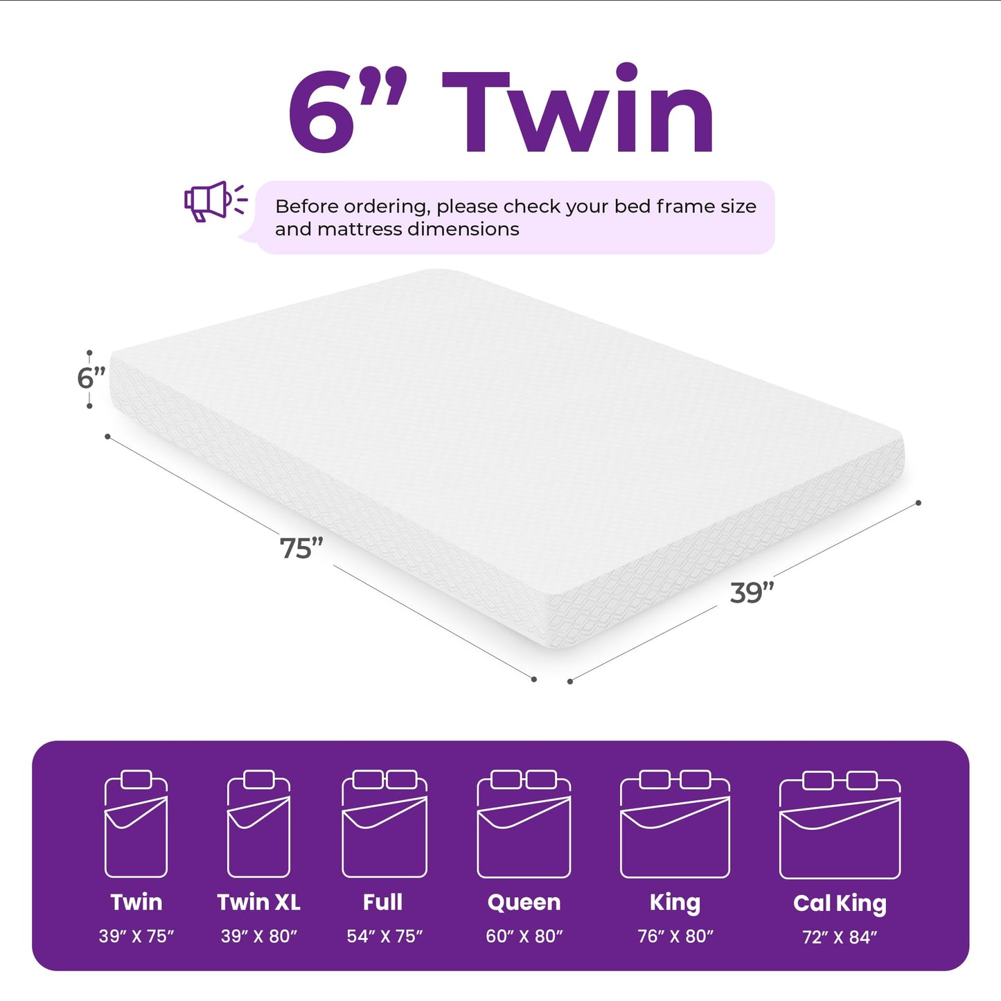 GAESTE 6 Inch Twin Cooling Memory Mattress Medium Firm CertiPUR-US Certified Pressure Relief & Cool Sleep Mattress-in-a-Box Comfort & Supportive Fiberglass Free (Twin, 6 in)