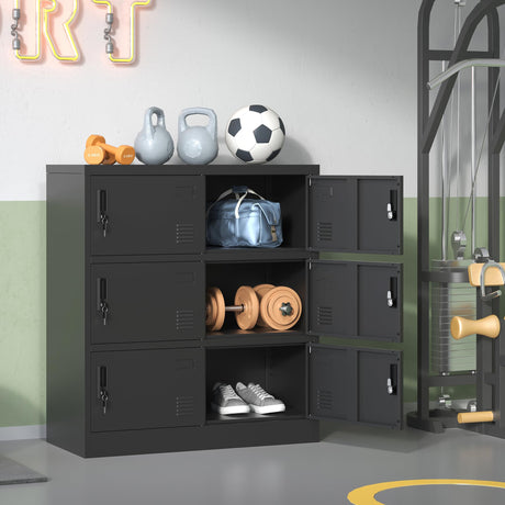 VIYET Employee Storage Locker,6 Door Storage Locker，Metal Locker for Employees Office Steel Gym Lockers with Card Slot Office Storage Lockers for Home,School(Black) VIYET