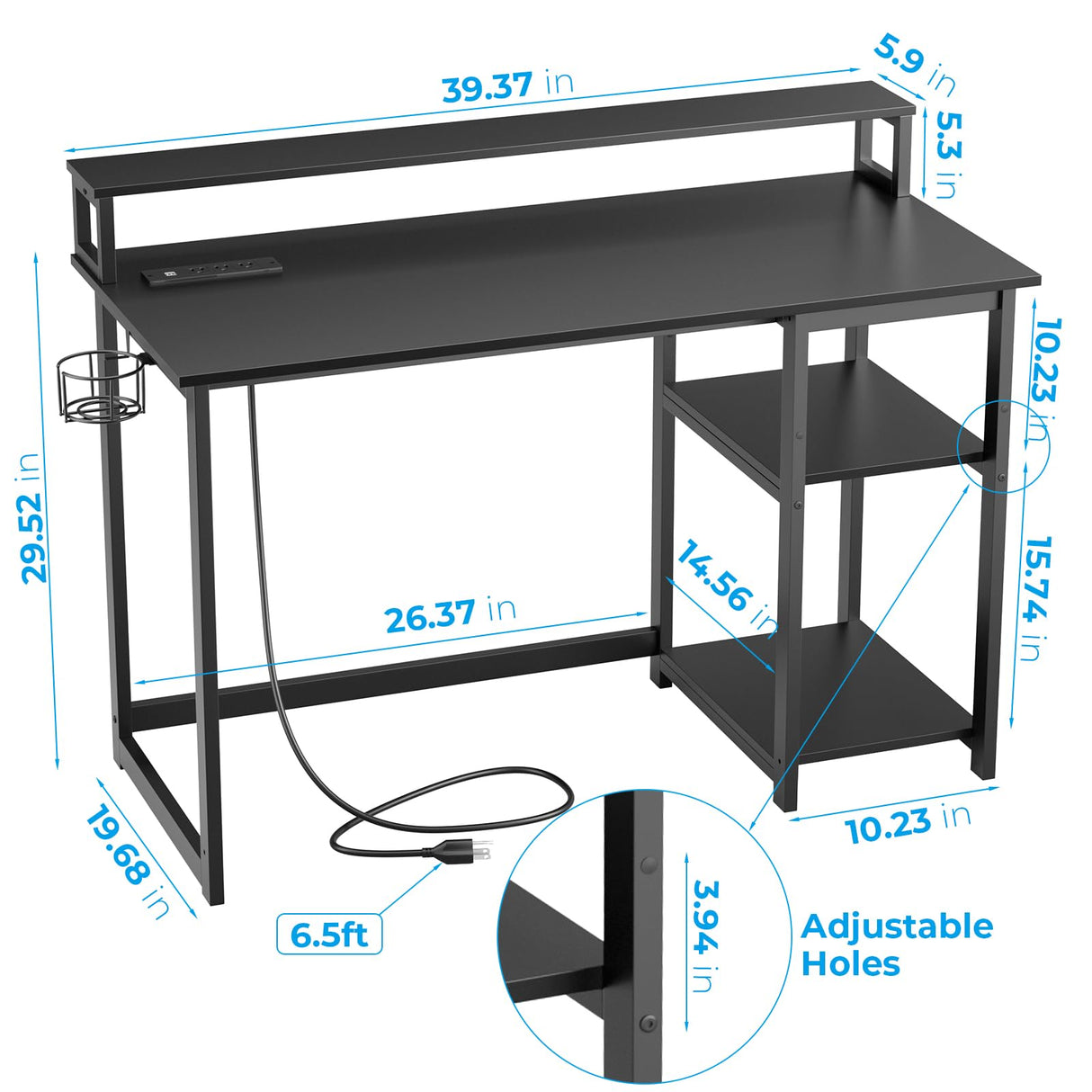 GreenForest 40 inch Computer Desk with Power Outlets, Small Home Office Desk with Ergonomic Monitor Stand, Reversible Gaming Desk, Modern Study Desk, Laptop Desk, Black GreenForest