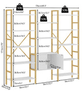 Yusong Bookshelf Triple Wide 5 Tier Bookcases with Storage Cabinet, Industrial Large Modern Tall Bookshelves with 12 Open Display Shelves for Living Room Office Bedroom, White and Gold Yusong
