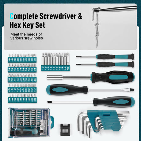 Sundpey 379-PCs Home Tool Kit - Portable Complete Household and Auto Repair Tool Set - Hand General Basic Tool Box Storage Case with Drawer - Full Basic Toolkit for Handyman & Diyer & Homeowner Sundpey