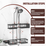 REINHARDT Adjustable Shower Caddy Hanging Rustproof Shower Caddy for Handheld Showerheads, Shower Organizer with Hooks Soap Holder Toothbrush Holder, Anti-Swing Shower Rack Bathroom Accessories, Black REINHARDT