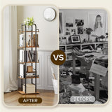 YATINEY Rotating Bookshelf, 5 Tier Spinning Bookcase Tower, 360 Display Narrow Bookshelf, Tall Industrial Corner Shelf Organizer, Storage Shelf Bookcase for Living Room, Rustic Brown and Black SJ02BR YATINEY