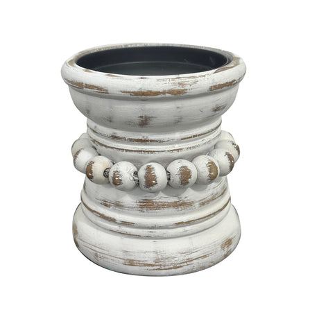 dwellington Farmhouse Rustic Wood Pillar Candle Holder, Decorative Beaded Candlestick Holder Stand for Home Décor, Gifts, Wedding (White Wash) dwellington