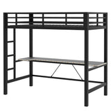 RuiSiSi Twin Size Metal Loft Bed with LED Light and Desk, Black Loft Bed with Storage for Kids, Noise Free RuiSiSi