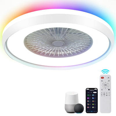 HUMHOLD 24" Bladeless Ceiling Fan with RGB Light Remote, Smart LED Ceiling Fans with Voice/App Control, Modern Low Profile Dimmable Light Ceiling Fan for Bedroom Living Room