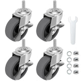 WHARSTM Caster Wheels, 3" Locking Swivel Stem Casters Set with Brake of 4, 3/8"-16 x 1" (Screw Diameter 3/8", Length 1")Rubber Casters with 360 Degree No Noise Wheels WHARSTM