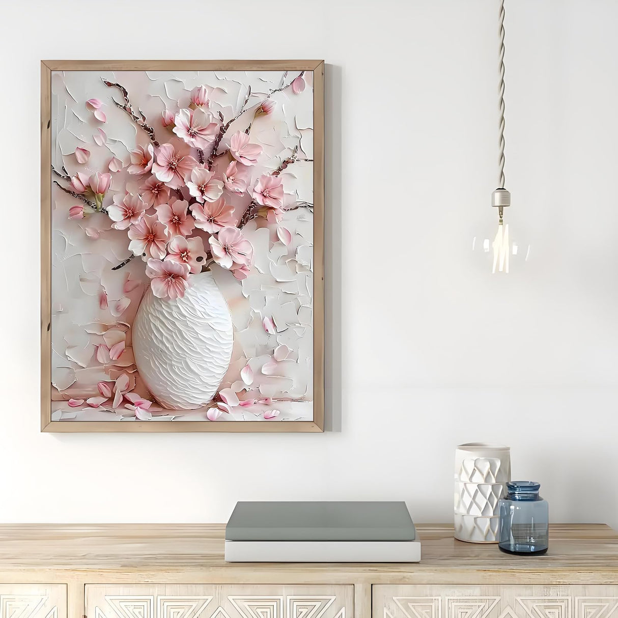 Shouruihua Floral Diamond Painting Kits for Adults, Pink Cherry Blossoms Flowers Diamond Art Painting by Numbers Kits, Diamond Dots Art Kits, Full Round Drill Gem Art for Home Wall Decor, 11.8x15.7 in Shouruihua