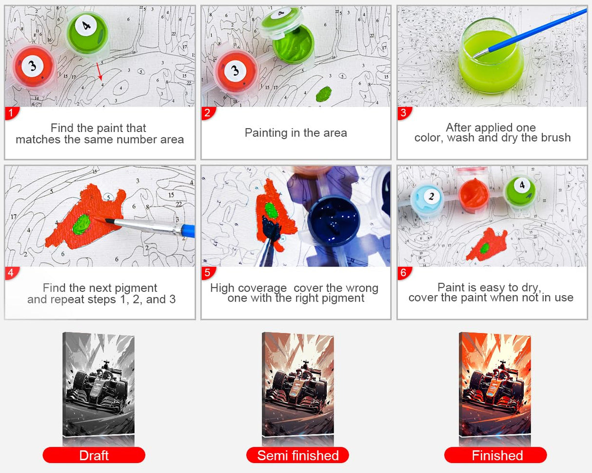 ‌Paint by Numbers Kit for Adults Abstract Red Racing Car Art DIY Canvas Painting Set with Acrylic Paints and Brushes 16x20 Inch Modern Speed Themed Wall Decor Gift for Men TUMOVO