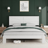PAUKIN King Size Farmhouse Wooden Bed Frame with Headboard, Boho Platform Bedframe Sturdy Metal Slats Support, Spring Needed, Noisy Free, Easy Assembly (King, White) PAUKIN