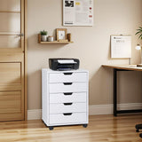 Saicool 5 Drawer Chest Storage Cabinet Dresser, Wood Nightstand, Mobile Organizer Drawers for Office Bedroom Hallway Entryway Closets,White Saicool