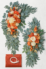 ponatia Artificial Wedding Arch Flowers Kit(Pack of 3) with 26Ft Shiny Wedding Arch Draping Fabric, Arch Flowers for Wedding Ceremony and Reception Backdrop Wedding Decoration (Burnt Orange) ponatia