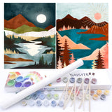 BAISITE Paint by Numbers Kit for Adults Beginners,12" Wx16 L 2 Pack Canvas for Painting Kits for Adults in Colorful Box-Sunrise Lake Mountains 6970 BAISITE