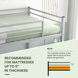 KOMFOTT Metal Low Bunk Bed Twin Over Twin, Heavy Duty Bunk Bed Frame with Ladder & Full-Length Guardrails, Metal Slatted Floor Bed Frame for Teens & Adults, No Box Spring Needed KOMFOTT