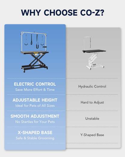 CO-Z Electric Dog Grooming Table, 50" Heavy Duty Pet Grooming Table with Height Adjustable Leveling Wheels 4 Nooses Tool Organizer, Large Dog Grooming Station for Pets Bathing Drying, 240lb Cap, Black