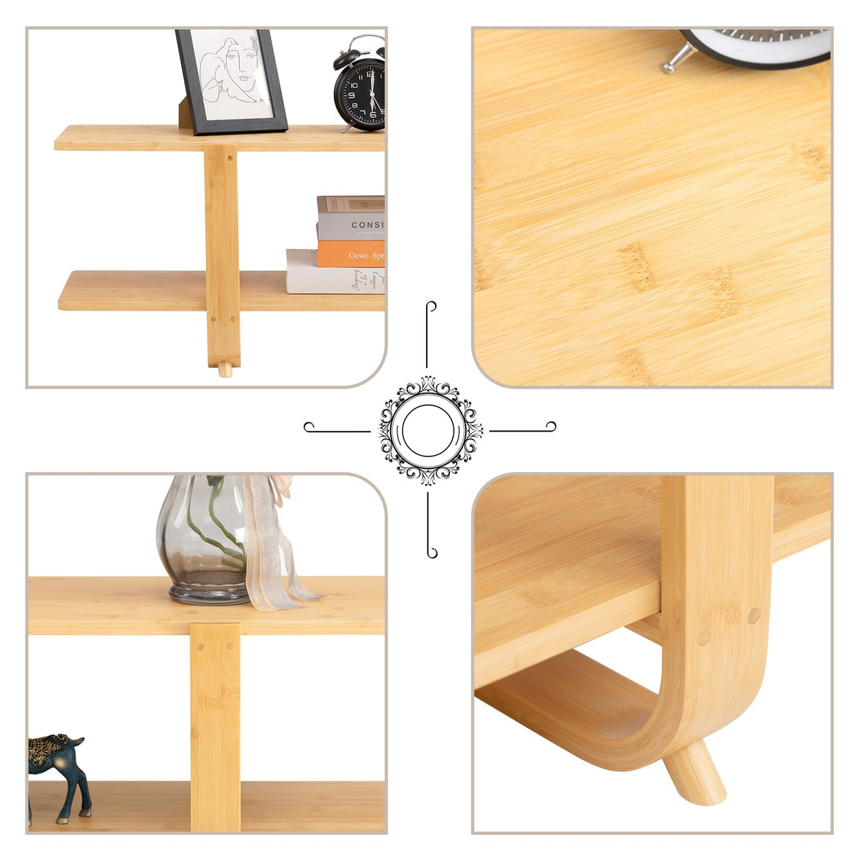 HollyHOME Bamboo TV Stand with Storage for TVs up to 65'', Modern Entertainment Center with 2 Open Shelf, Accent TV Media Console Table for Living Room, Bedroom, 55"(L), Burlywood HollyHOME