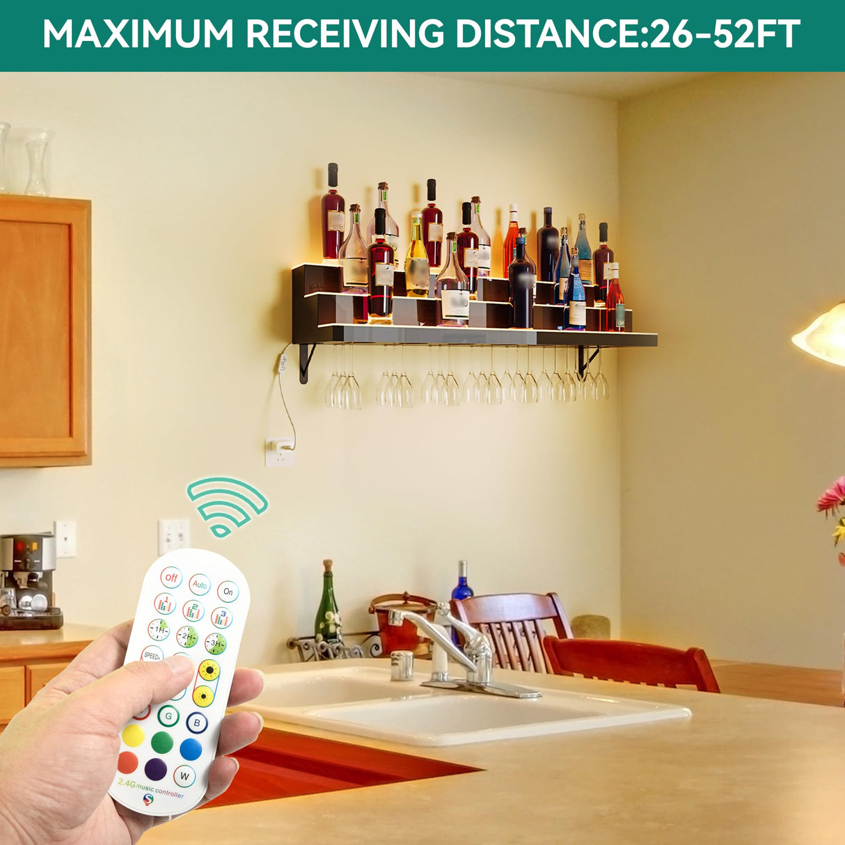 YITAHOME LED Light Liquor Bottle Display Shelf, 3-Tier 40-inch Bar Shelves for Liquor Bottles Wall Mounted Acrylic Liquor Shelf with Wine Holder Slots, Remote & App Control for Home Commercial Bar YITAHOME