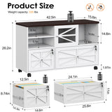 kepptory 2 Drawer File Cabinet with Lock, Rolling File Cabinet for Home Office Fits Files Letter/Legal/F4/A4, Filing Cabinet 2 Drawer with Adjustable Shelf & 2 Lockable Wheels (White + Brown) kepptory