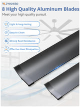 ZMISHIBO 72 Inch Smart Ceiling Fan with Light, Large Industrial Ceiling Fan with Modern 8 Aluminum Blades, 3000-6000K Dimmable, 6 Speeds, Black Fan Light with Remote/Alexa/App for Patio Living Room ZMISHIBO