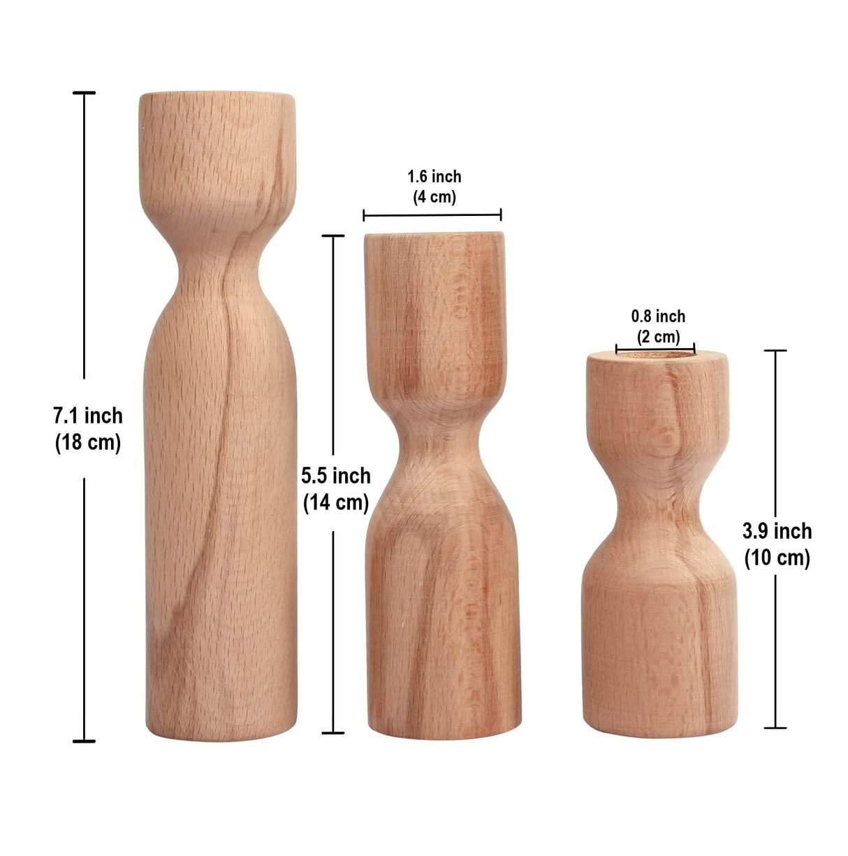 DUHALINE Wooden Candle Pillar Holder Set of 3,Rustic Farmhouse Candle Holder,Handmade Candlestick Holder, Wood Candle Holders, Console Table Decoration Pieces, Luxury Fireplace Candle Holder DUHALINE