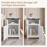 AURINEST Farmhouse Night Stand Set of 2 with Charging Station, End Tables with USB Ports&Power Outlets, Rustic Bed Side Table with Barn Door and Shelf for Living Room, Bedroom, Small Spaces, White AURINEST