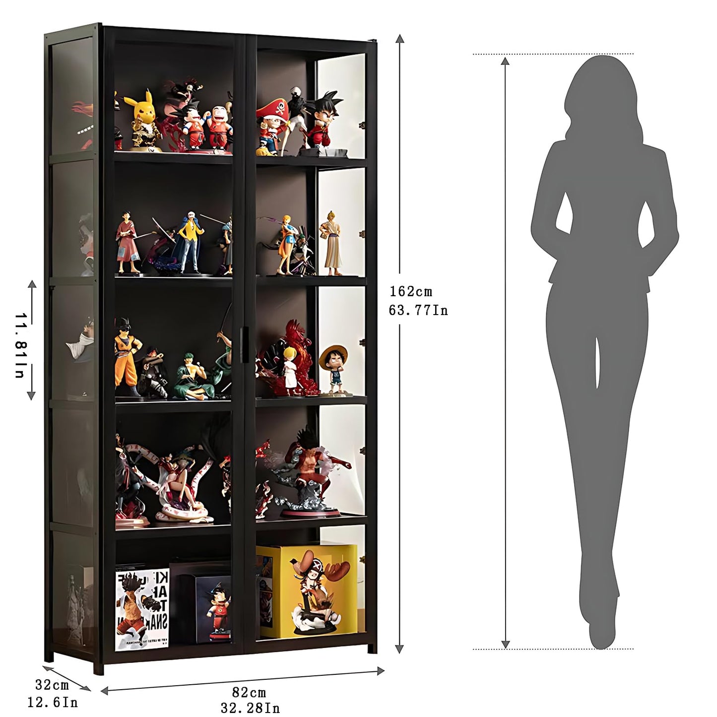 ouioyggk Curio Display Cabinet, 5-Tier Storage Shelves with Acrylic Glass Door, Collectibles Toy Organizers Rack & Display Shelf, Kids Bookshelf and Bookcase for Playroom, Bedroom