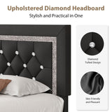 BarnFurin Queen Bed Frame with Tufted Button Headboard, Upholstered Platform Bed Frame with Diamond Design, Strong Wood Slat Support, No Box Spring Needed, Easy Assembly, Black BarnFurin