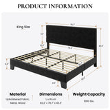SHA CERLIN King Platform Bed Frame with Velvet Upholstered Headboard, Mattress Foundation with Strong Wooden Slats Support, No Box Spring Needed, Black SHA CERLIN