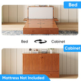 PUREMIND Queen Murphy Bed Cabinet - Solid Wood - Hideaway Chest Bed Frame with Storage Drawers, USB Charging Ports - Space Saving Wallbed for Bedroom, Guest Room, No Mattress Included (Cherry) PUREMIND