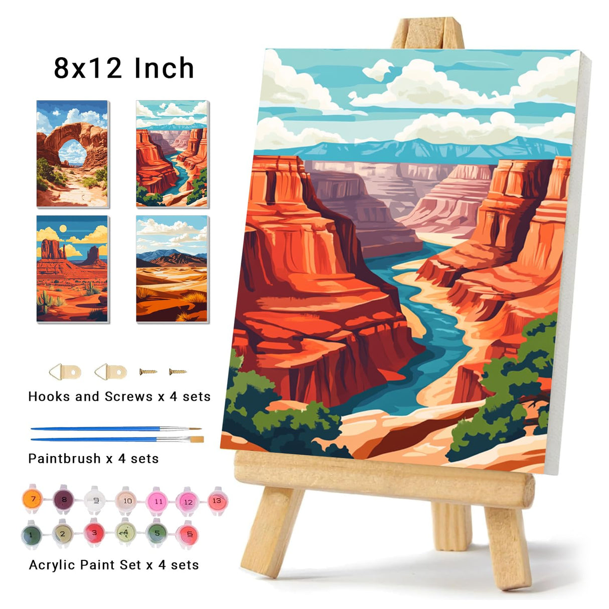 4 Pack Framed Paint by Numbers Kit for Adults Beginner Canvas Painting by Numbers for Adults National Park Easy Adult Paint by Number Kits with Frame Landscapes Watercolor Painting by Number 8x12 Inch obterie