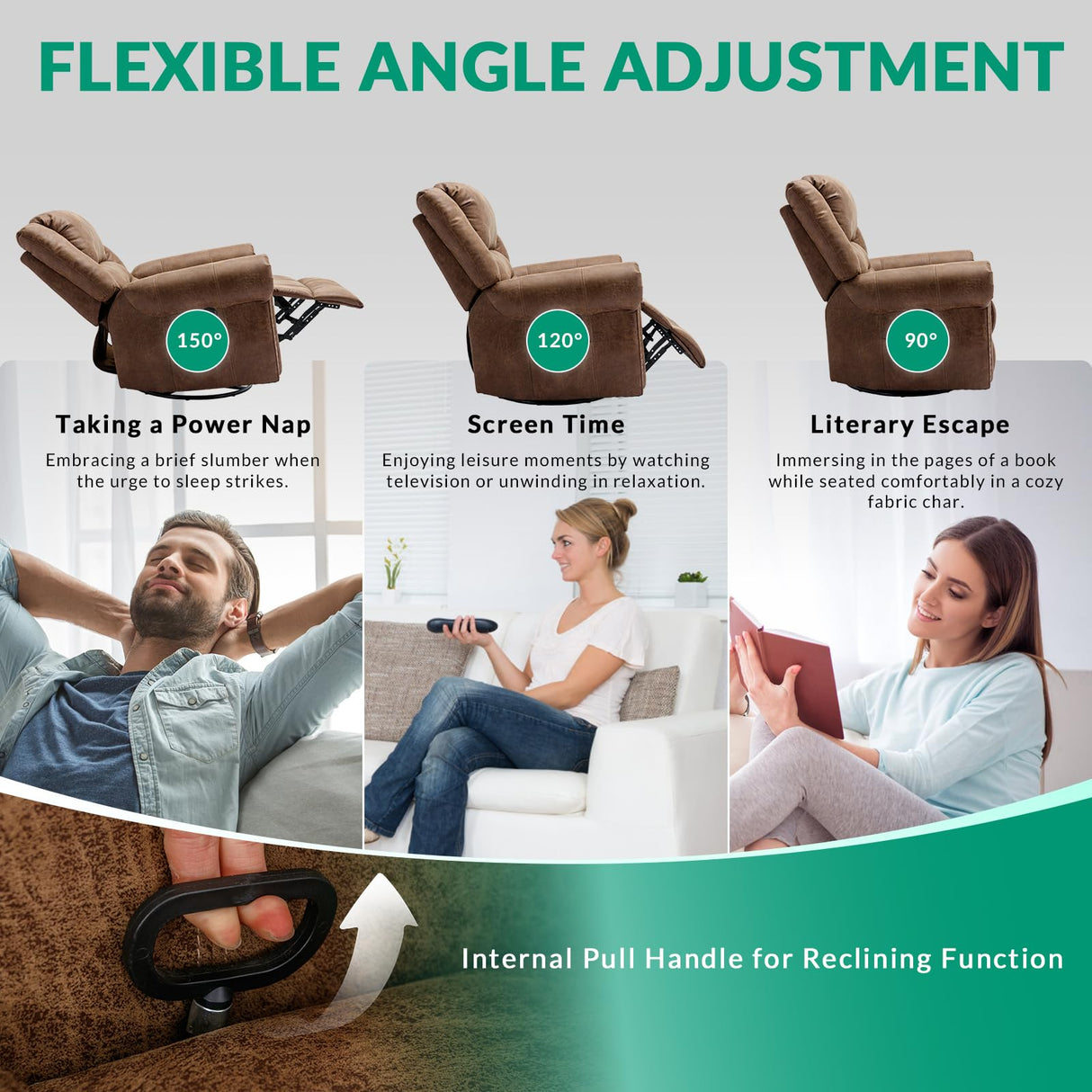 VIVIJASON Massage Swivel Rocker Recliner Chair with Heat & Vibration, 360° Swivel Manual Glider Rocking Reclining Chair with Remote Control, Side Pockets & USB Ports for Living Room, Nut Brown VIVIJASON