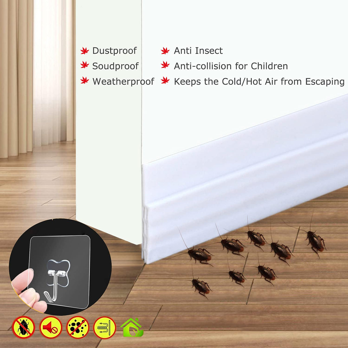 Door Draft Stopper Door Sweep Weather Stipping - Camel Home Self Adhesive Door Seal Soundproof Under Door Bottom Seal Strip Rubber Energy Saver Insulasion Weatherproof, 2" W X 39" L (White) Save Unicorn