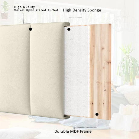 Adjustable Wall-Mounted Velvet Headboard for King Size Bed - Elegant Beige Design BSHOMGI