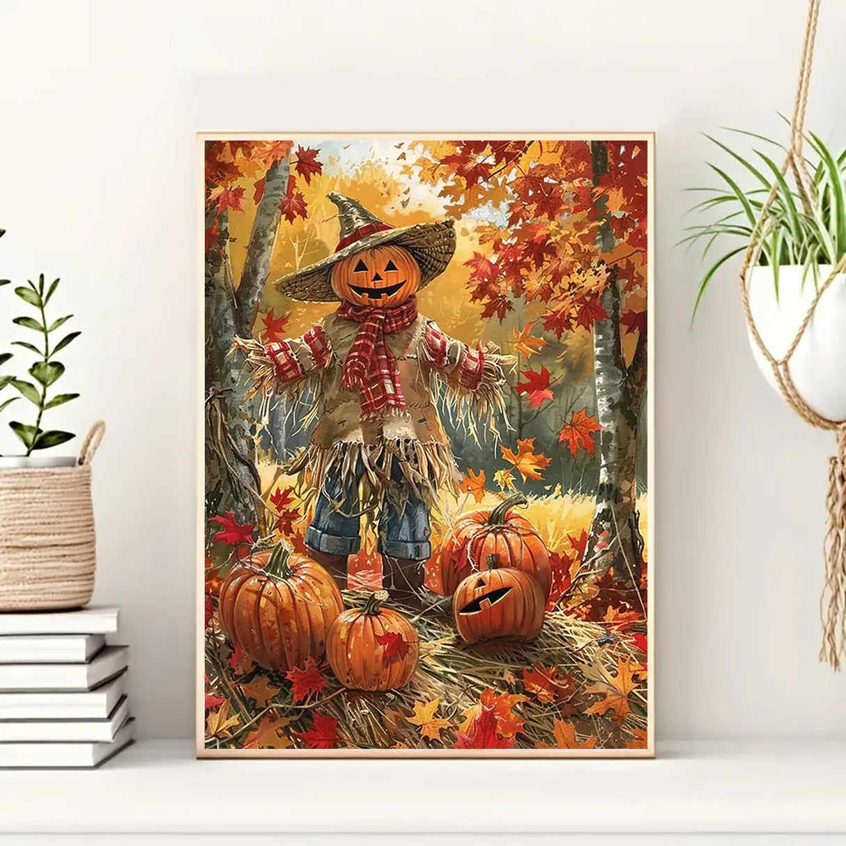 Fall Pumpkin Scarecrow Leaf Diamond Art Kits for Adults, 5D Diamond Painting Kits for Adults Beginners, DIY Full Round Drill Diamond Dot Painting Gem Art Kits for Adult, Home Wall Decor 11.8x15.7 Inch VCLKDIY