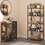 BON AUGURE 5-Tier Rustic Oak Industrial Bookshelf with Metal Frame BON AUGURE