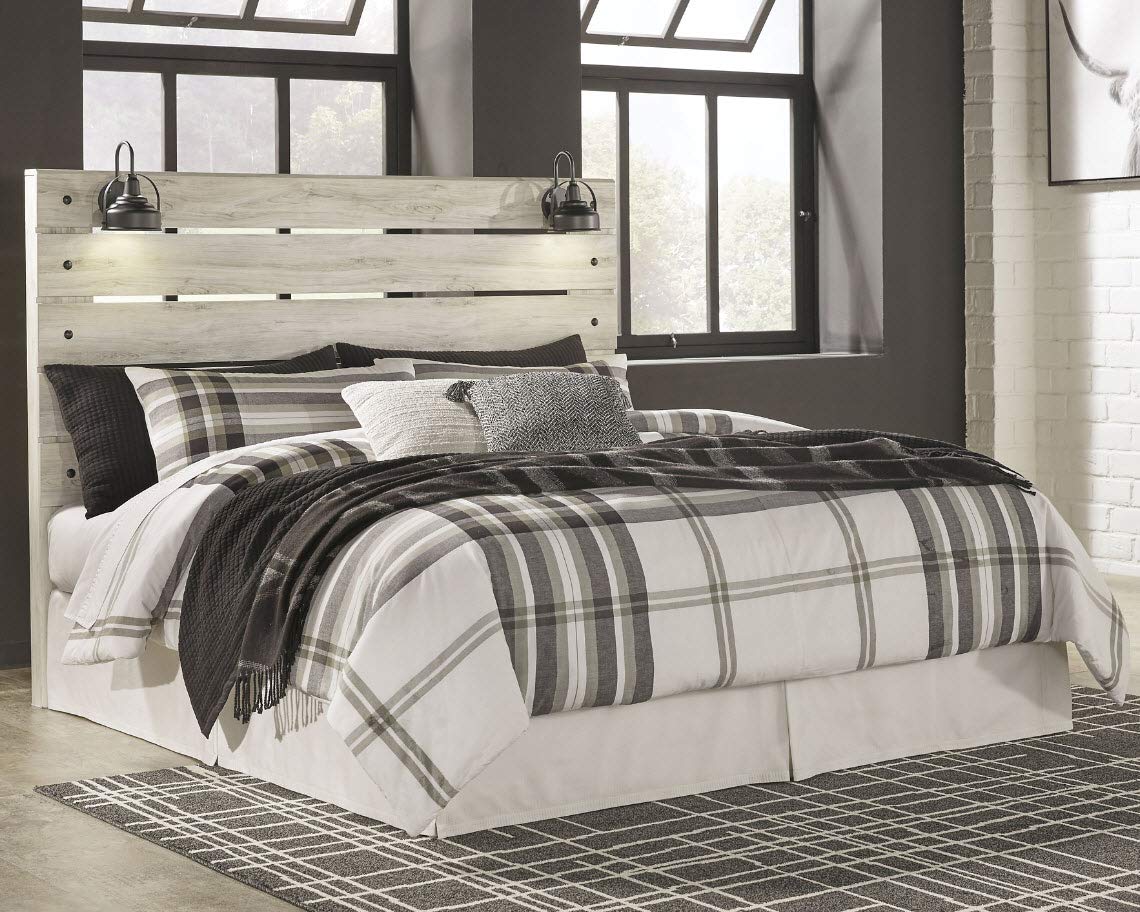Signature Design by Ashley Cambeck Farmhouse Panel Headboard ONLY with USB Charging Stations, King, Whitewash Signature Design by Ashley