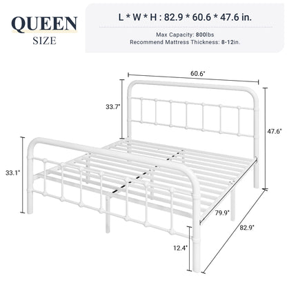 Allewie Victorian-Style Queen Size Metal Platform Bed Frame with Headboard and Footboard, No Box Spring Needed, White - WoodArtSupply