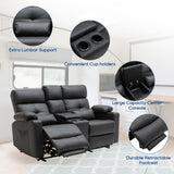 RIHEREFY 68'' RV Power Loveseat Sofa Recliner | Wall Hugger Loveseat | Double Reclining Sofa with Cup Holder | Recliner with Heat and Massage | Theater Seating(PU, Black-Gray) RIHEREFY