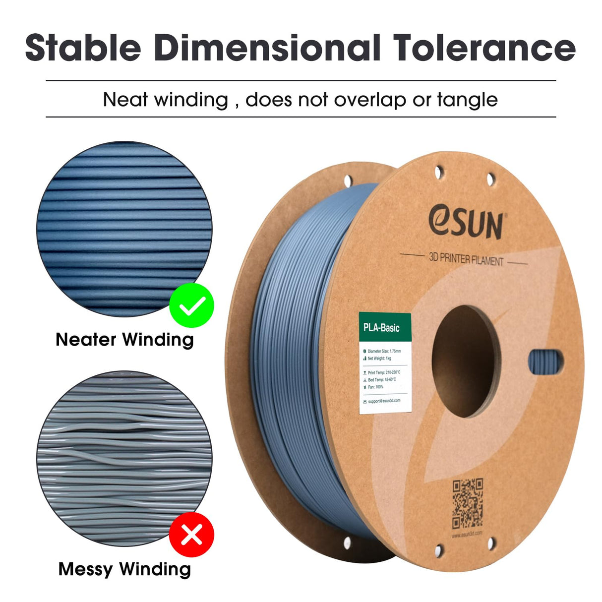 eSUN PLA Basic Filament 1.75mm, 3D Printer Filament High Speed PLA for Fast Printing, 1KG Spool (2.2 LBS) 3D Printing Filament for High Speed 3D Printers, Grey eSUN