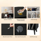 VINGLI Record Player Stand with Open Vinyl Storage, Mid-Century Album Storage Table with LED Light up to 300 Albums, Vinyl Record Player Shelf with Power Outlet for Living Room, Black VINGLI